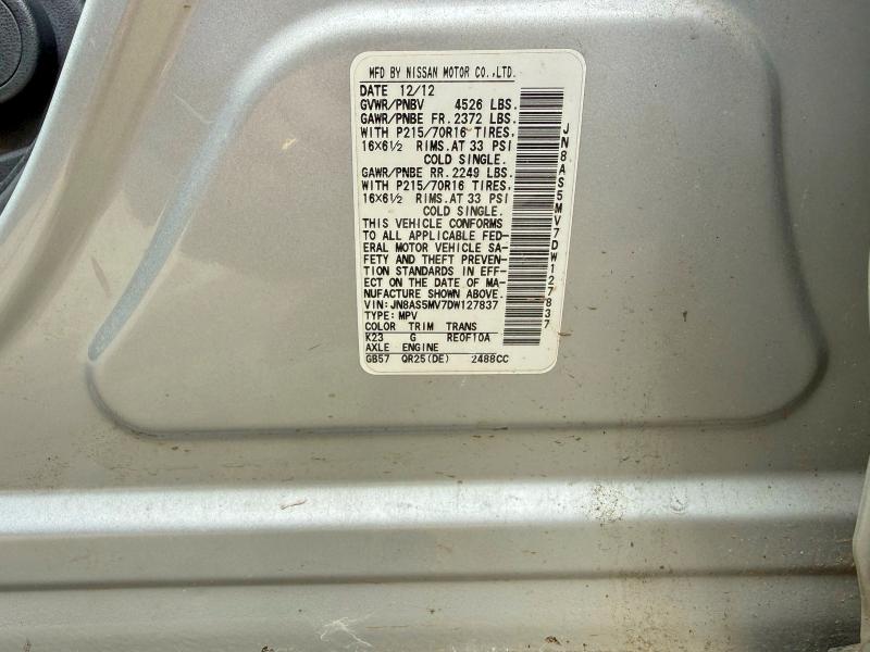 52043576 :رقم المزاد ، JN8AS5MV7DW127837 vin ، 2013 Nissan Rogue مزاد بيع