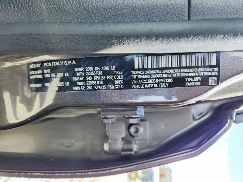 2017 Jeep Renegade მანქანა იყიდება აუქციონზე, vin: ZACCJBDB1HPF21395, აუქციონის ნომერი: 49890916