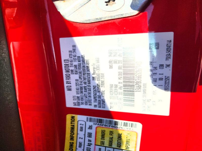 50663976 :رقم المزاد ، 1FA6P8CF6G5267943 vin ، 2016 Ford Mustang مزاد بيع