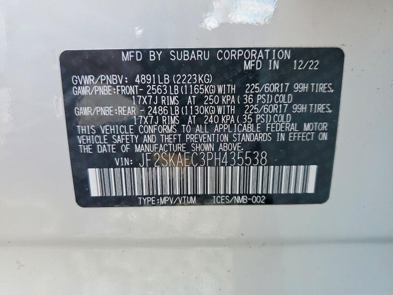 Продаж на аукціоні авто 2023 Subaru Forester, vin: JF2SKAEC3PH435538, номер лоту: 48360036