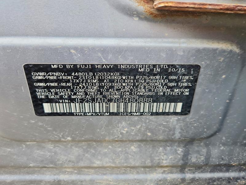 Aukcja sprzedaży 2016 Subaru Forester, vin: JF2SJADC7GH480888, numer aukcji: 50159656