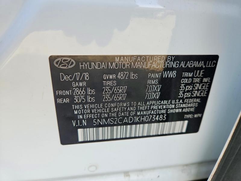 Aukcja sprzedaży 2019 Hyundai Santa Fe, vin: 5NMS2CAD1KH073483, numer aukcji: 49644346