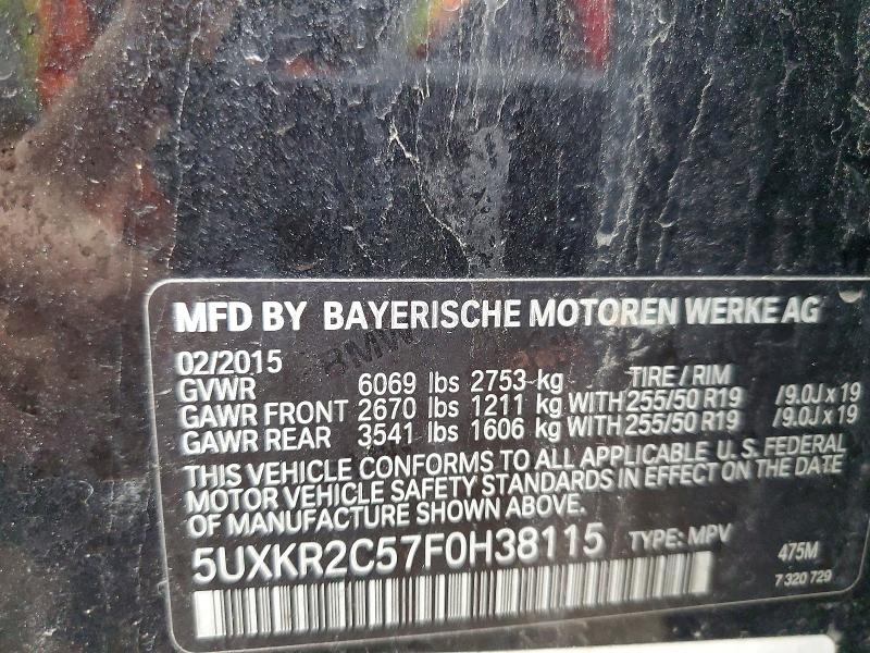 51171336 :رقم المزاد ، 5UXKR2C57F0H38115 vin ، 2015 Bmw X5 مزاد بيع