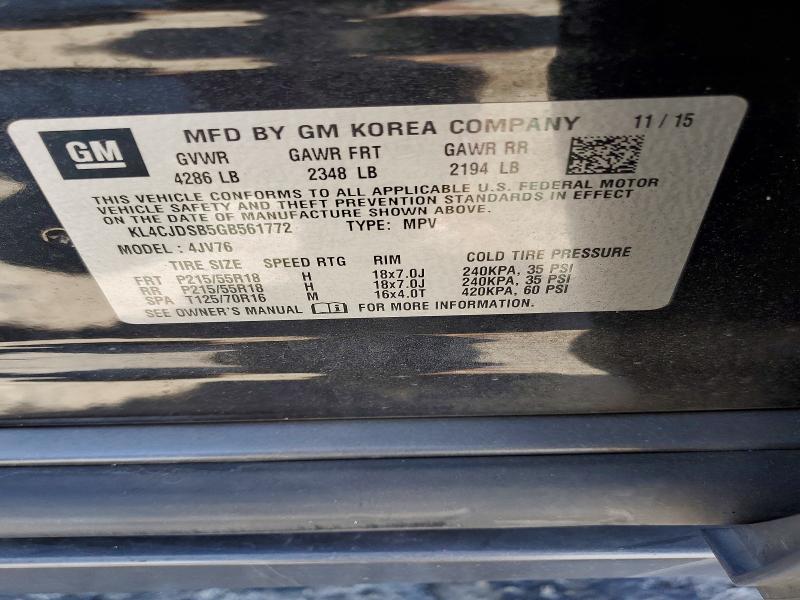 50962206 :رقم المزاد ، KL4CJDSB5GB561772 vin ، 2016 Buick Encore مزاد بيع