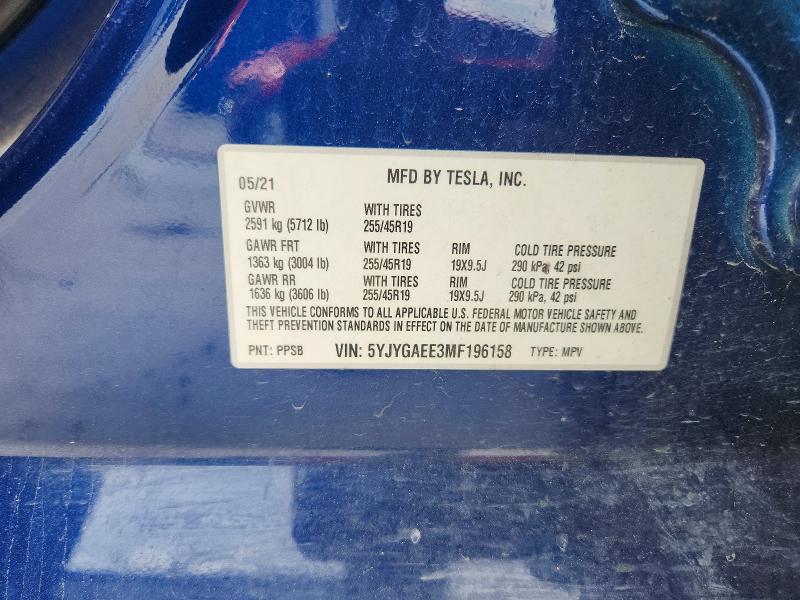 Aukcja sprzedaży 2021 Tesla Model Y, vin: 5YJYGAEE3MF196158, numer aukcji: 50152656
