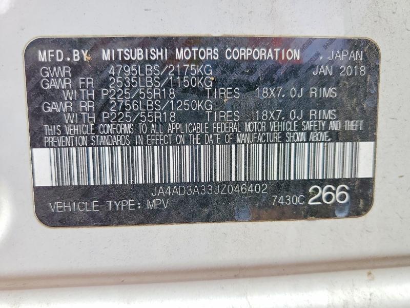 Продажа на аукционе авто 2018 Mitsubishi Outlander, vin: JA4AD3A33JZ046402, номер лота: 47295606