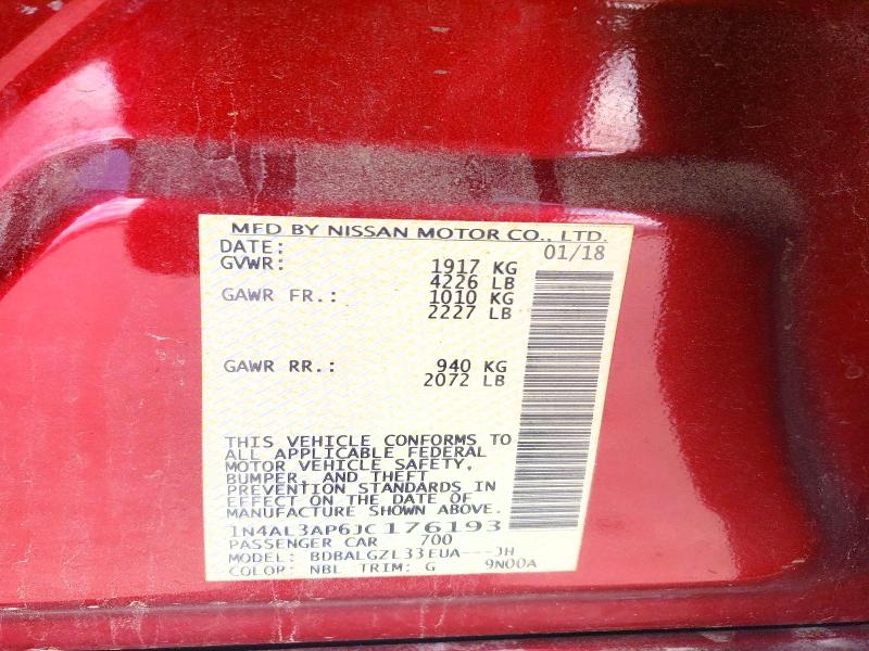 2018 Nissan Altima მანქანა იყიდება აუქციონზე, vin: 1N4AL3AP6JC176193, აუქციონის ნომერი: 51421356