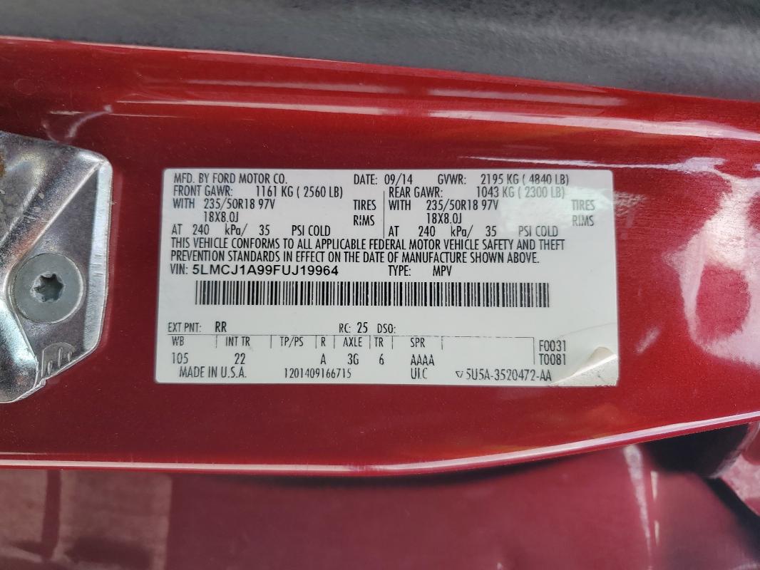Продажа на аукционе авто 2015 Lincoln Mkc, vin: 5LMCJ1A99FUJ19964, номер лота: 49894936