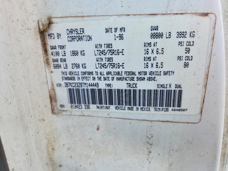 1996 Dodge Ram 2500 მანქანა იყიდება აუქციონზე, vin: 3B7KC23Z8TM144449, აუქციონის ნომერი: 51359756
