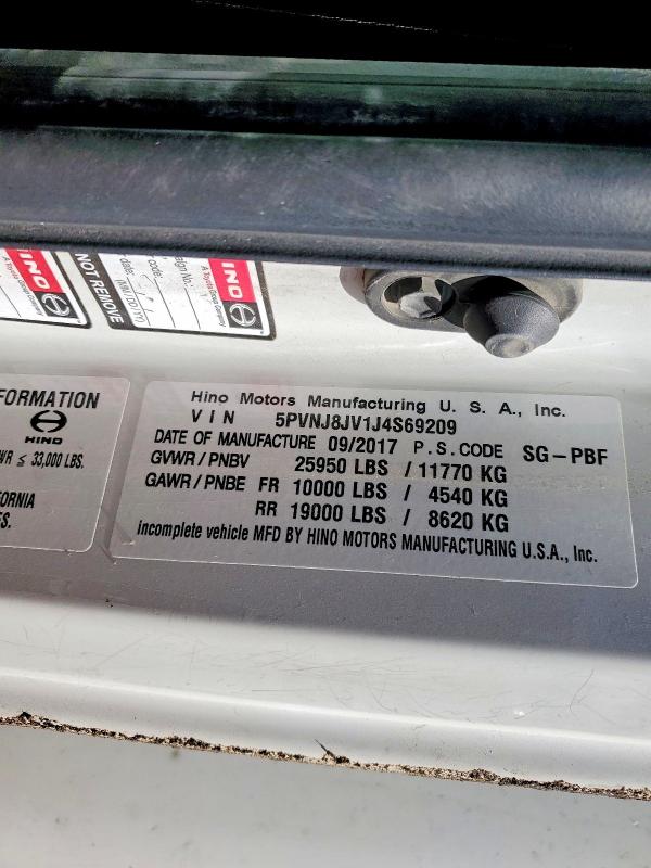 Продажа на аукционе авто 2018 Hino 258/268, vin: 5PVNJ8JV1J4S69209, номер лота: 55650616