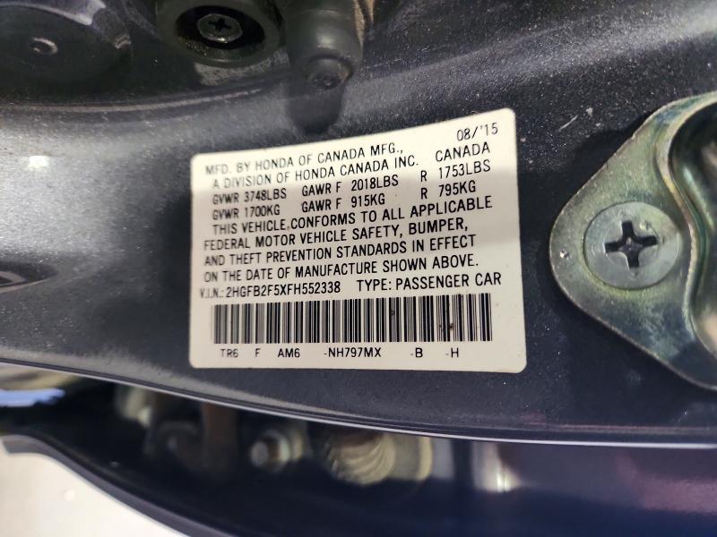 Продажа на аукционе авто 2015 Honda Civic, vin: 2HGFB2F5XFH552338, номер лота: 51377506