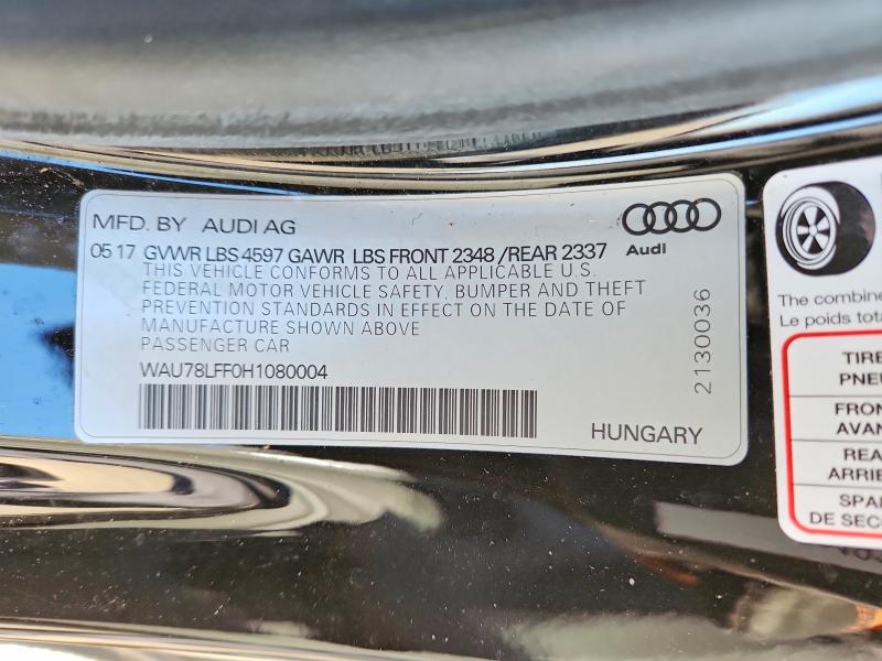 2017 Audi A3 მანქანა იყიდება აუქციონზე, vin: WAU78LFF0H1080004, აუქციონის ნომერი: 51098576