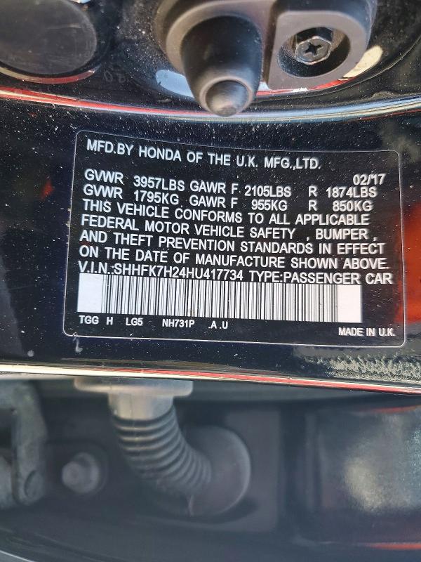 Auction sale of the 2017 Honda Civic, vin: SHHFK7H24HU417734, lot number: 51982516