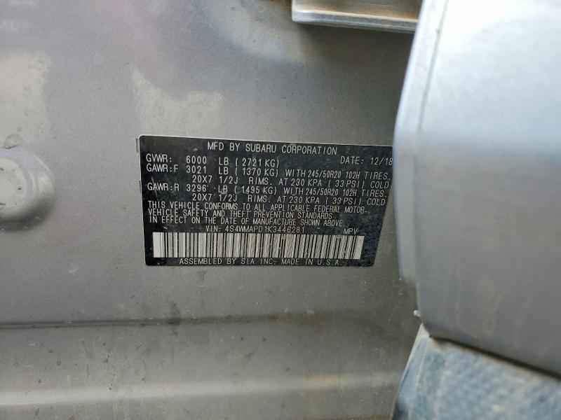 51424806 :رقم المزاد ، 4S4WMAPD1K3446281 vin ، 2019 Subaru Ascent مزاد بيع