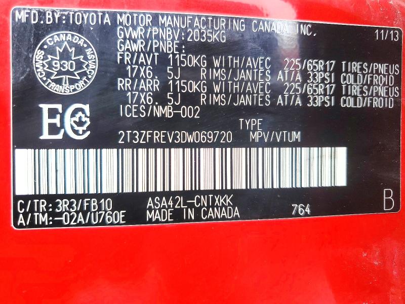 Продаж на аукціоні авто 2013 Toyota Rav4, vin: 2T3ZFREV3DW069720, номер лоту: 49452866