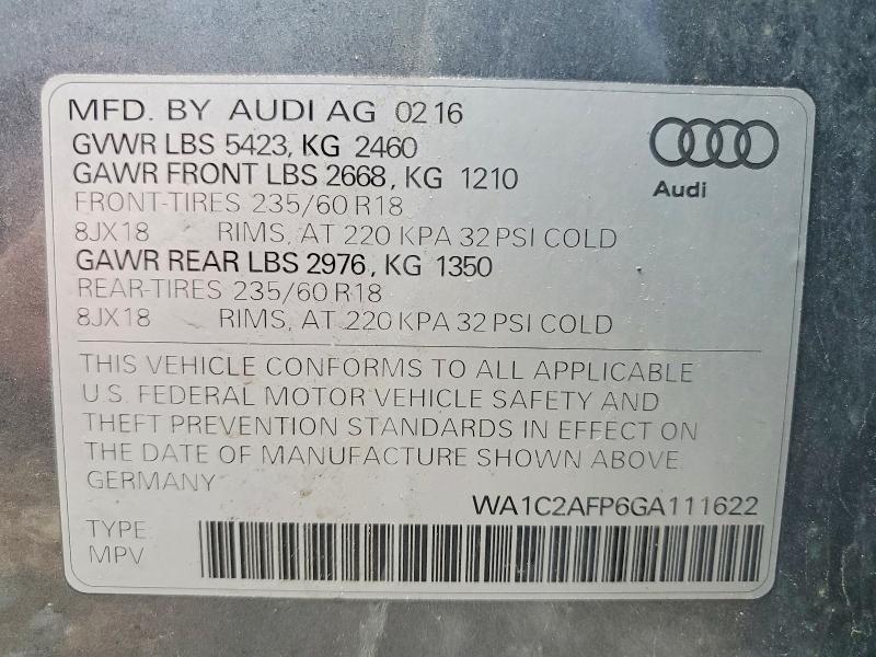 Продажа на аукционе авто 2016 Audi Q5, vin: WA1C2AFP6GA111622, номер лота: 78880015