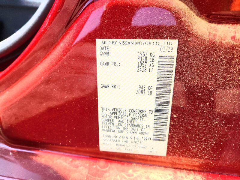 2019 Nissan Altima მანქანა იყიდება აუქციონზე, vin: 1N4BL4CV3KN316289, აუქციონის ნომერი: 51662196