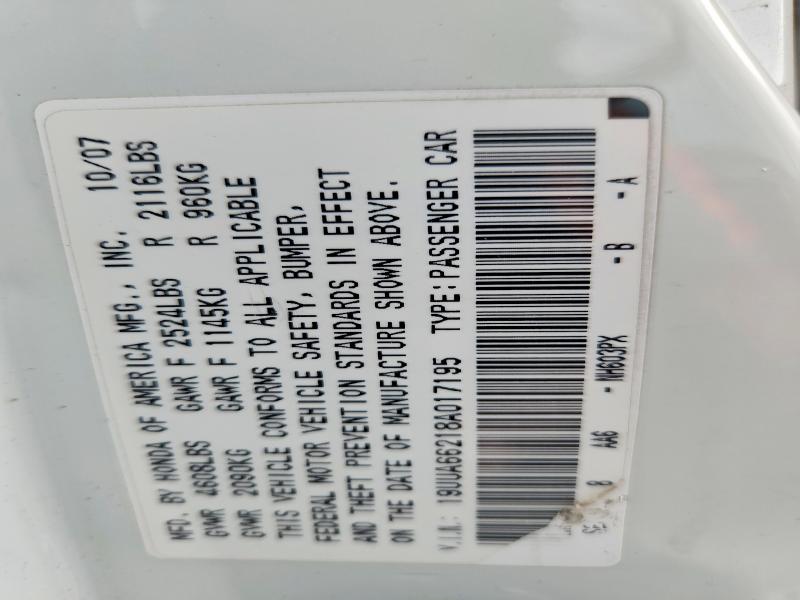 50236646 :رقم المزاد ، 19UUA66218A017195 vin ، 2008 Acura Tl مزاد بيع