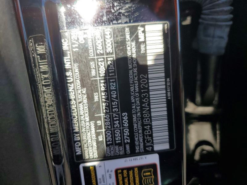51422776 :رقم المزاد ، 4JGFB4JB8NA631202 vin ، 2022 Mercedes-benz Gle مزاد بيع
