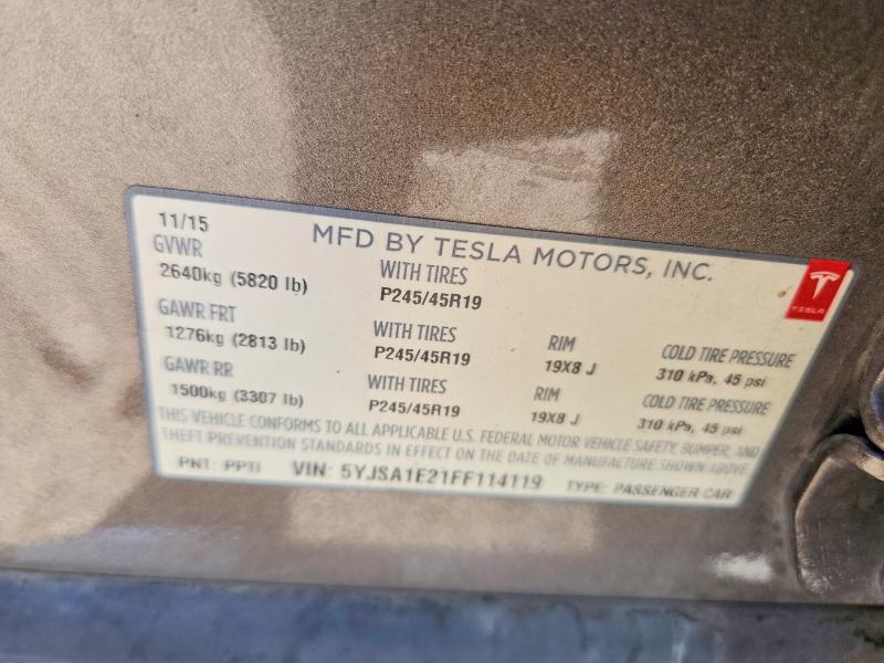 Продаж на аукціоні авто 2015 Tesla Model S, vin: 5YJSA1E21FF114119, номер лоту: 48794976