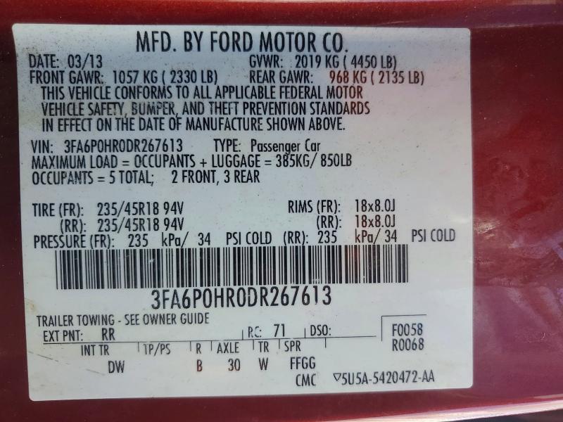 Aukcja sprzedaży 2013 Ford Fusion, vin: 3FA6P0HR0DR267613, numer aukcji: 51657016