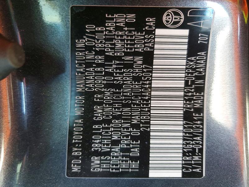 Aukcja sprzedaży 2010 Toyota Corolla, vin: 2T1BU4EE4AC445017, numer aukcji: 48142536