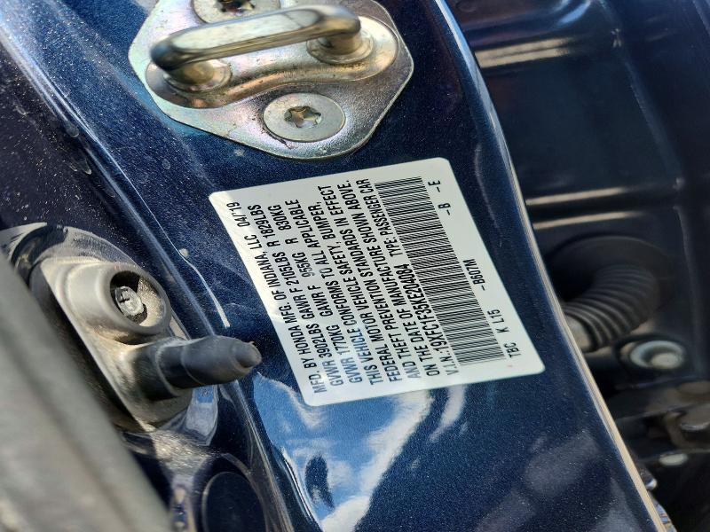 2019 Honda Civic მანქანა იყიდება აუქციონზე, vin: 19XFC1F35KE204084, აუქციონის ნომერი: 50776886