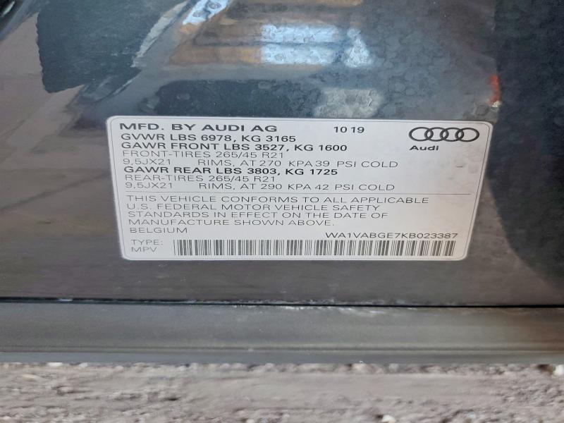 Aukcja sprzedaży 2019 Audi E-tron, vin: WA1VABGE7KB023387, numer aukcji: 51468306