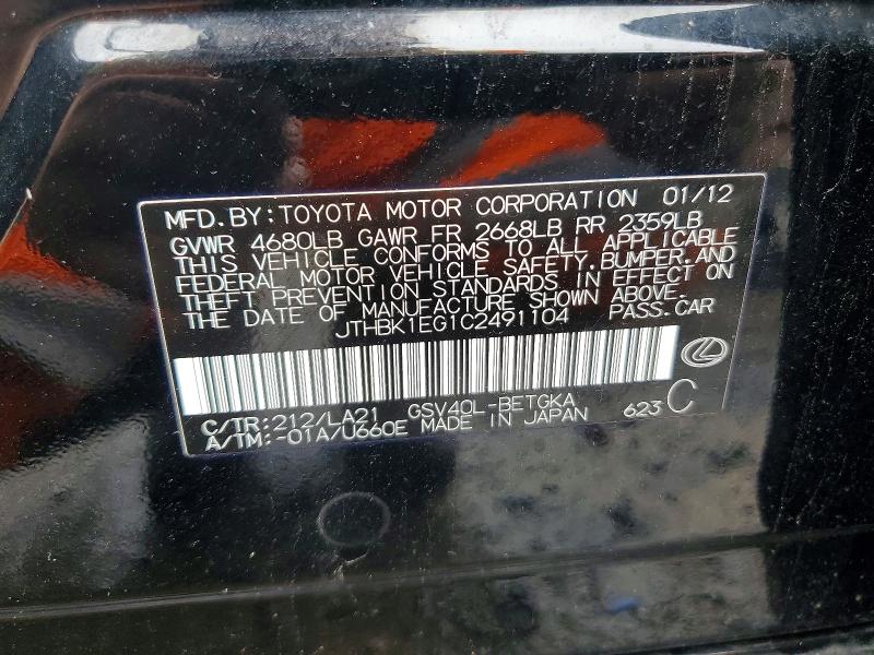 Aukcja sprzedaży 2012 Lexus Es 350, vin: JTHBK1EG1C2491104, numer aukcji: 48333496