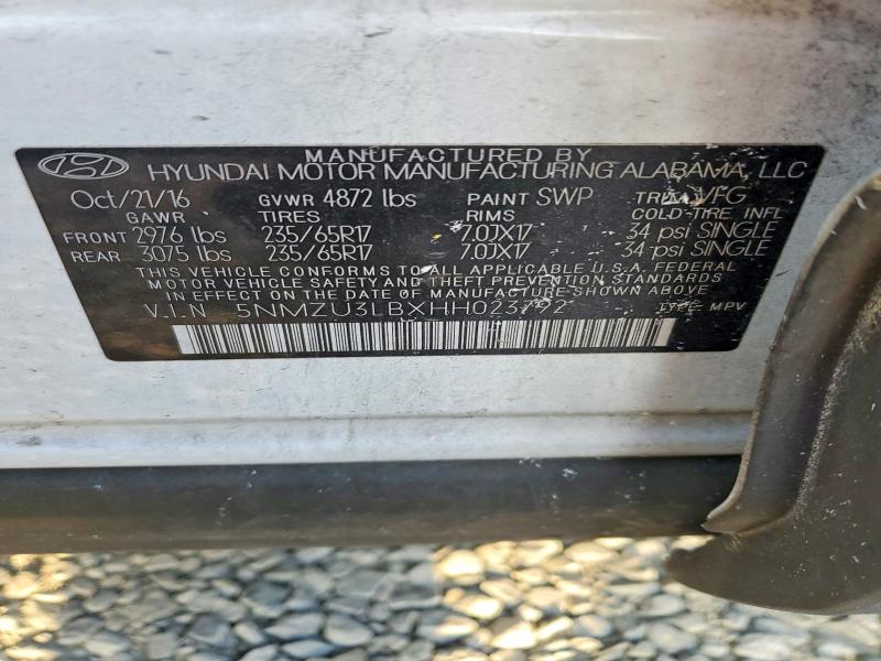 48599366 :رقم المزاد ، 5NMZU3LBXHH023792 vin ، 2017 Hyundai Santa Fe Sport مزاد بيع
