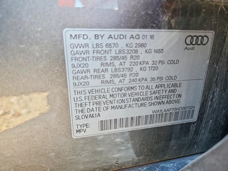 Aukcja sprzedaży 2017 Audi Q7, vin: WA1LAAF70HD007324, numer aukcji: 50444376