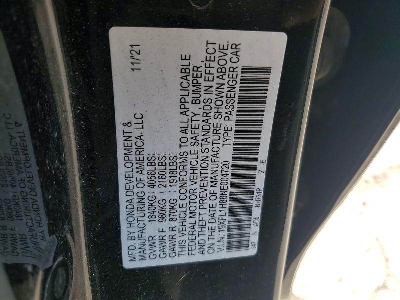 2022 Honda Civic მანქანა იყიდება აუქციონზე, vin: 19XFL1H88NE004720, აუქციონის ნომერი: 49068356