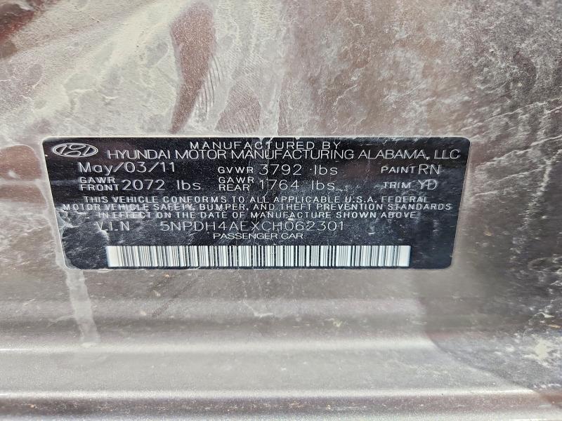 Продажа на аукционе авто 2012 Hyundai Elantra, vin: 5NPDH4AEXCH062301, номер лота: 50627496