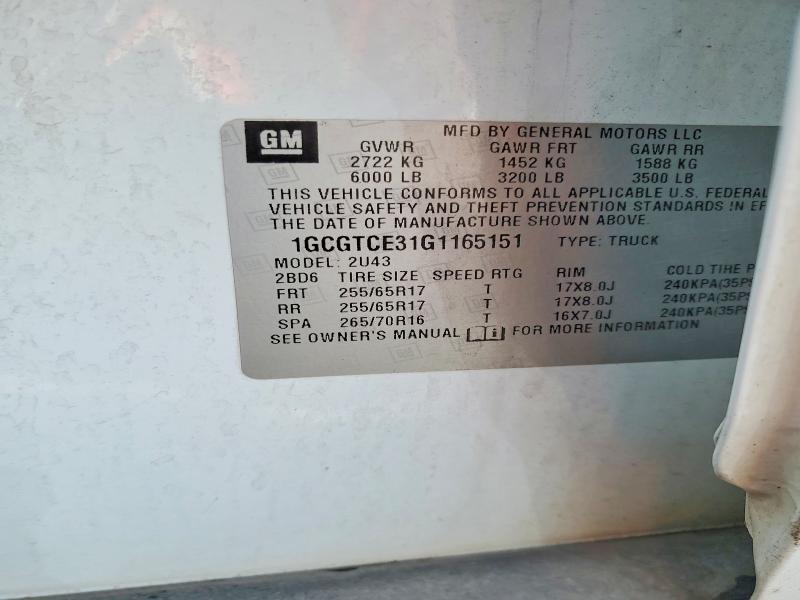 Продаж на аукціоні авто 2016 Chevrolet Colorado, vin: 1GCGTCE31G1165151, номер лоту: 49486816