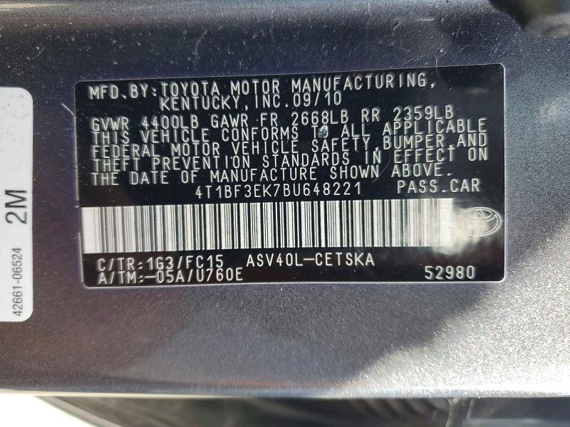 Aukcja sprzedaży 2011 Toyota Camry, vin: 4T1BF3EK7BU648221, numer aukcji: 51512306