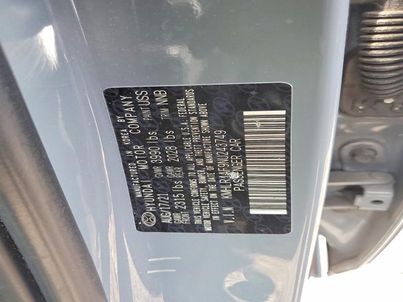 50097456 :رقم المزاد ، KMHLR4AF9NU243749 vin ، 2022 Hyundai Elantra مزاد بيع