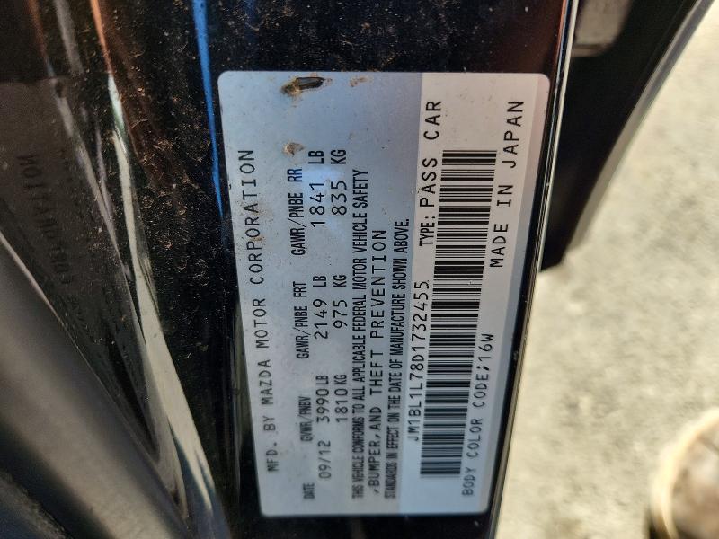 51373976 :رقم المزاد ، JM1BL1L78D1732455 vin ، 2013 Mazda 3 مزاد بيع