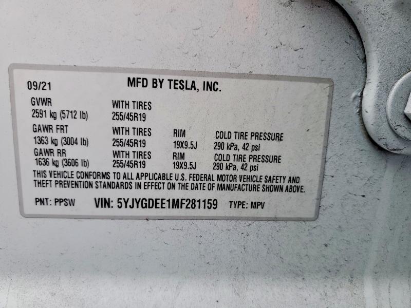 Aukcja sprzedaży 2021 Tesla Model Y, vin: 5YJYGDEE1MF281159, numer aukcji: 50640476