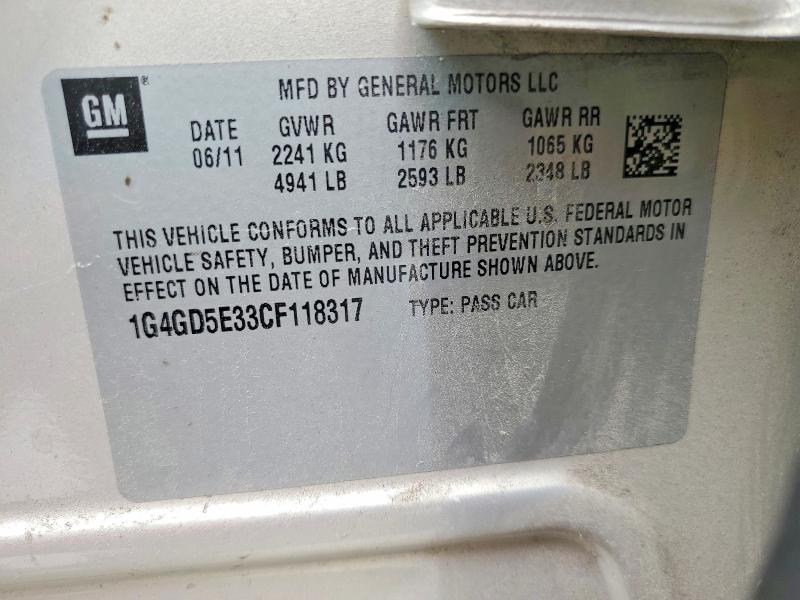 2012 Buick Lacrosse მანქანა იყიდება აუქციონზე, vin: 1G4GD5E33CF118317, აუქციონის ნომერი: 51560256