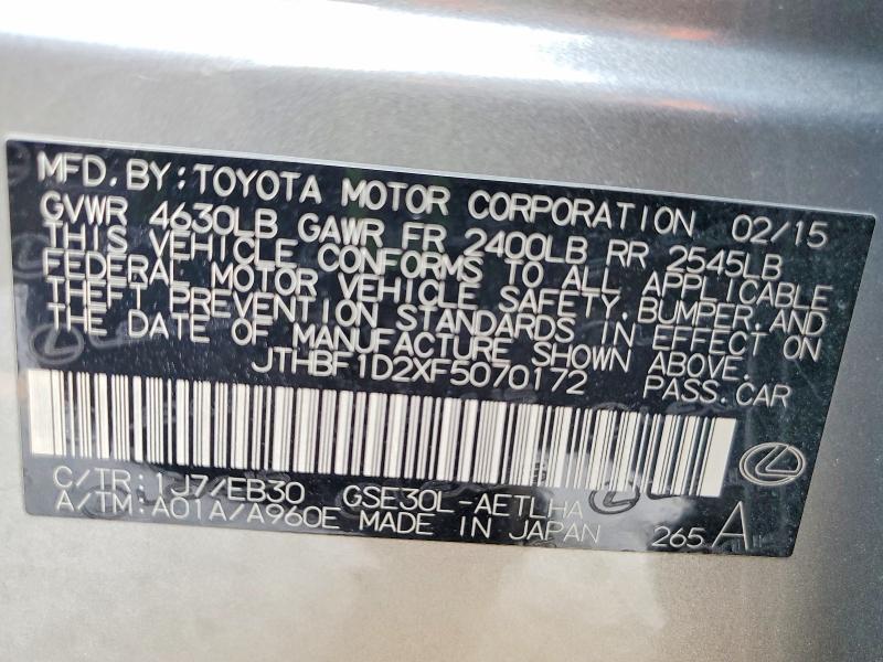 Aukcja sprzedaży 2015 Lexus Is 250, vin: JTHBF1D2XF5070172, numer aukcji: 48998726