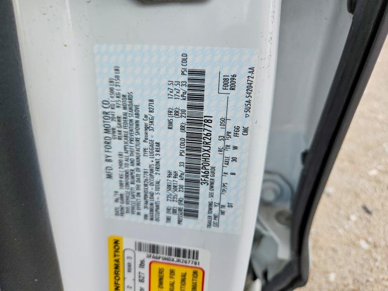 Aukcja sprzedaży 2018 Ford Fusion, vin: 3FA6P0HDXJR267781, numer aukcji: 51002556