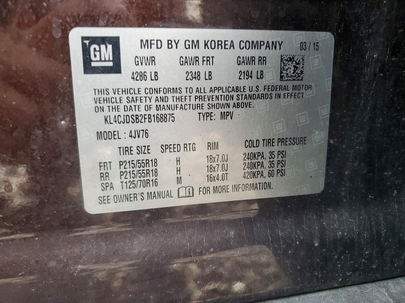 2015 Buick Encore მანქანა იყიდება აუქციონზე, vin: KL4CJDSB2FB168875, აუქციონის ნომერი: 51247096
