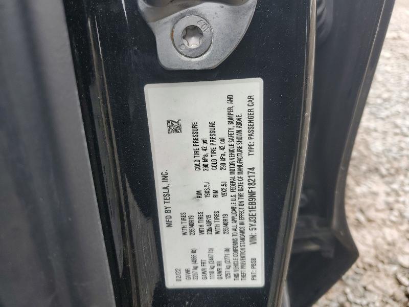 Продажа на аукционе авто 2022 Tesla Model 3, vin: 5YJ3E1EB9NF182174, номер лота: 48263286