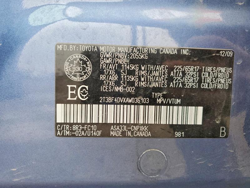 Продаж на аукціоні авто 2010 Toyota Rav4, vin: 2T3BF4DVXAW036103, номер лоту: 49824686