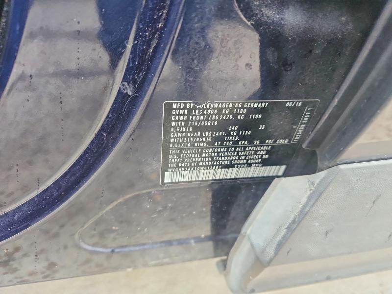 2016 Volkswagen Tiguan მანქანა იყიდება აუქციონზე, vin: WVGAV7AX1GW612981, აუქციონის ნომერი: 51704466
