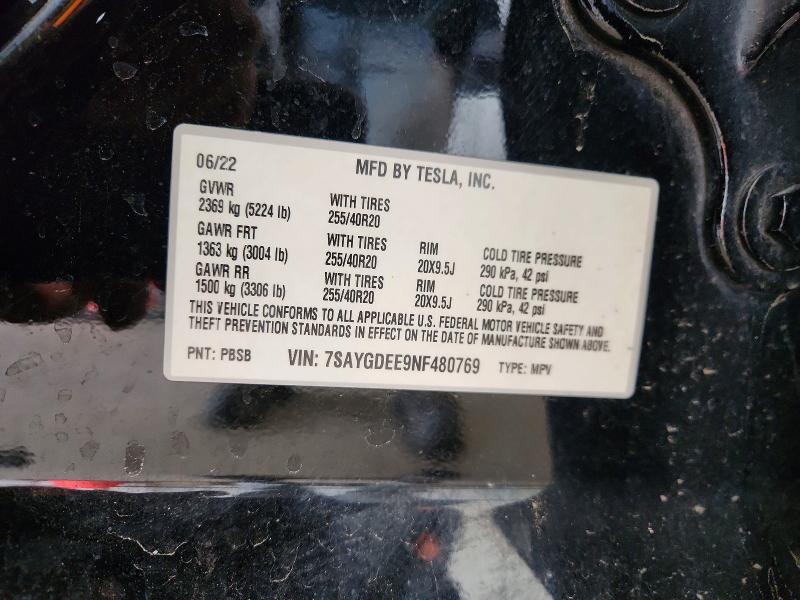 Продаж на аукціоні авто 2022 Tesla Model Y, vin: 7SAYGDEE9NF480769, номер лоту: 50510626