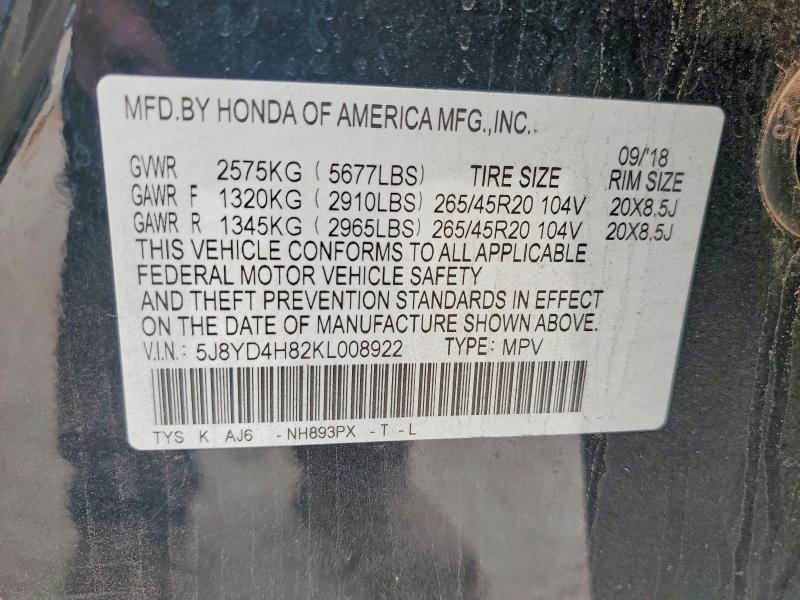 Aukcja sprzedaży 2019 Acura Mdx, vin: 5J8YD4H82KL008922, numer aukcji: 51287796