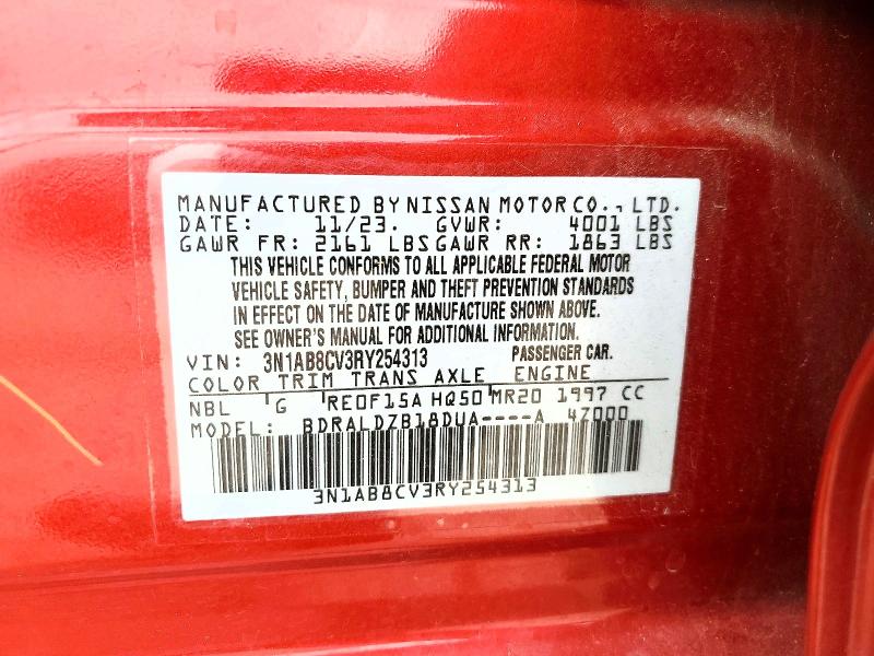 2024 Nissan Sentra მანქანა იყიდება აუქციონზე, vin: 3N1AB8CV3RY254313, აუქციონის ნომერი: 49891936