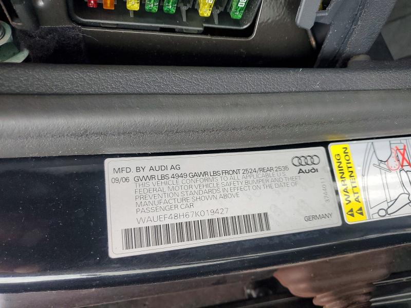 51760486 :رقم المزاد ، WAUEF48H67K019427 vin ، 2007 Audi A4 مزاد بيع