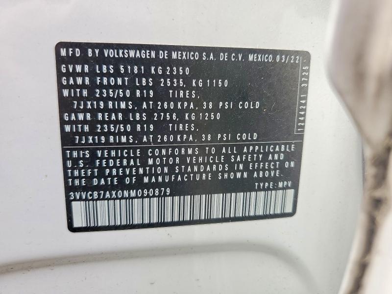 Продажа на аукционе авто 2022 Volkswagen Tiguan, vin: 3VVCB7AX0NM090879, номер лота: 49442256